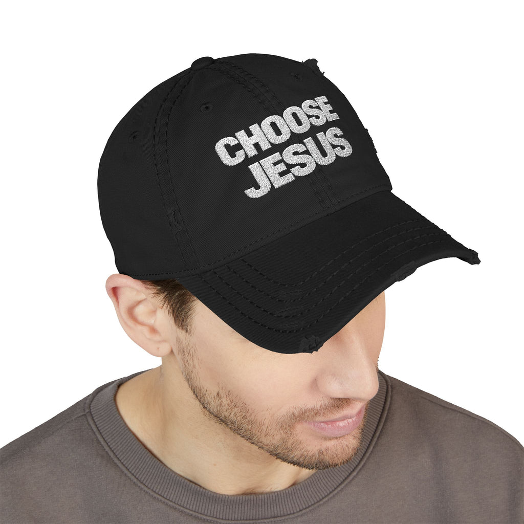 Choose Jesus Distressed Dad Hat — Embroidered Christian Baseball Cap