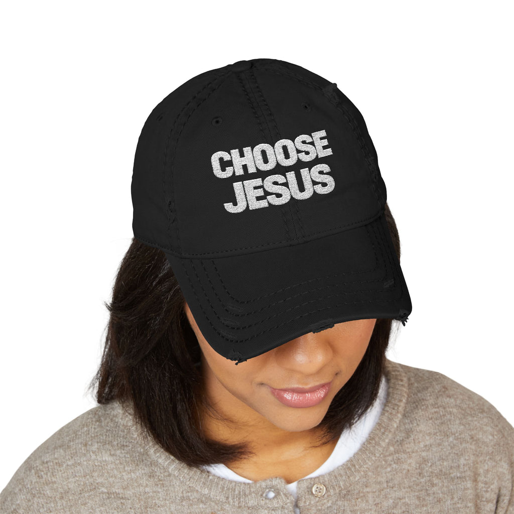 Choose Jesus Distressed Dad Hat — Embroidered Christian Baseball Cap