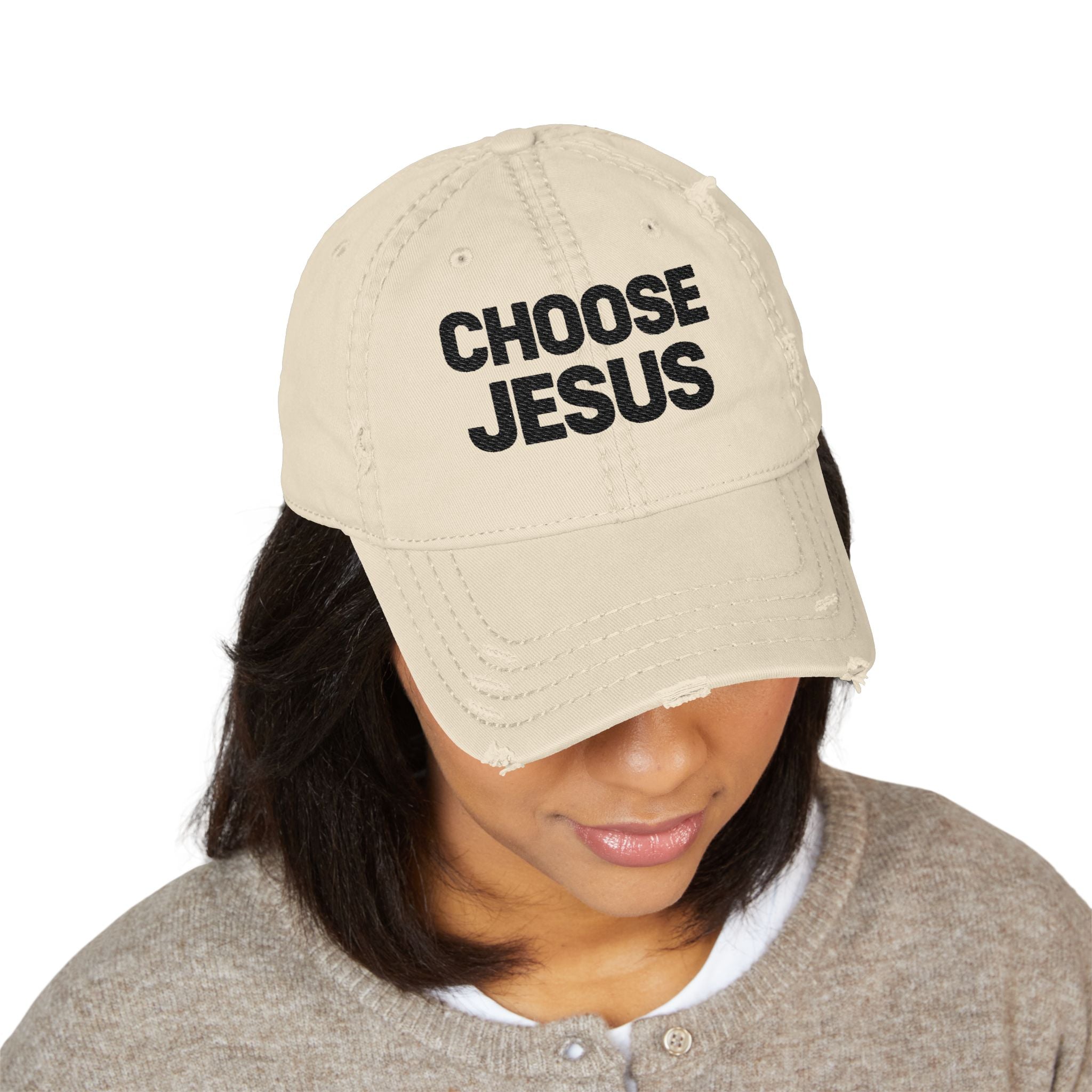 Choose Jesus Distressed Dad Hat — Embroidered Faith-inspired Christian Baseball Cap