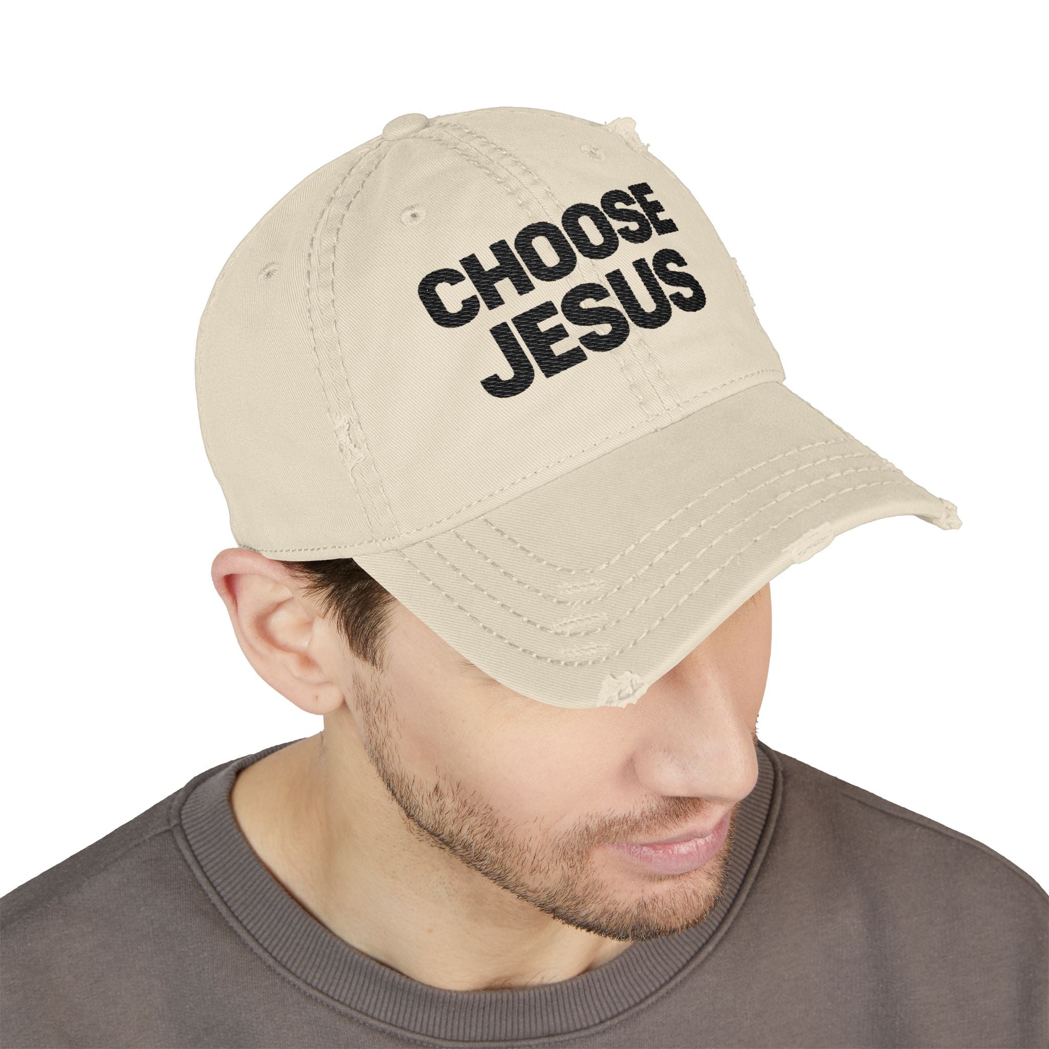 Choose Jesus Distressed Dad Hat — Embroidered Faith-inspired Christian Baseball Cap
