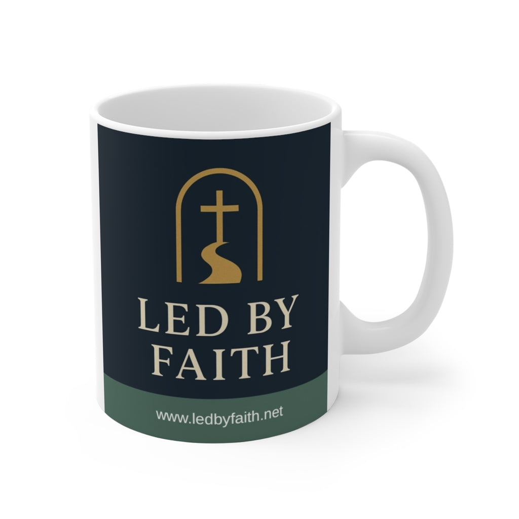 Led By Faith Mug — Inspirational Christian Coffee Cup with Cross & Path Design