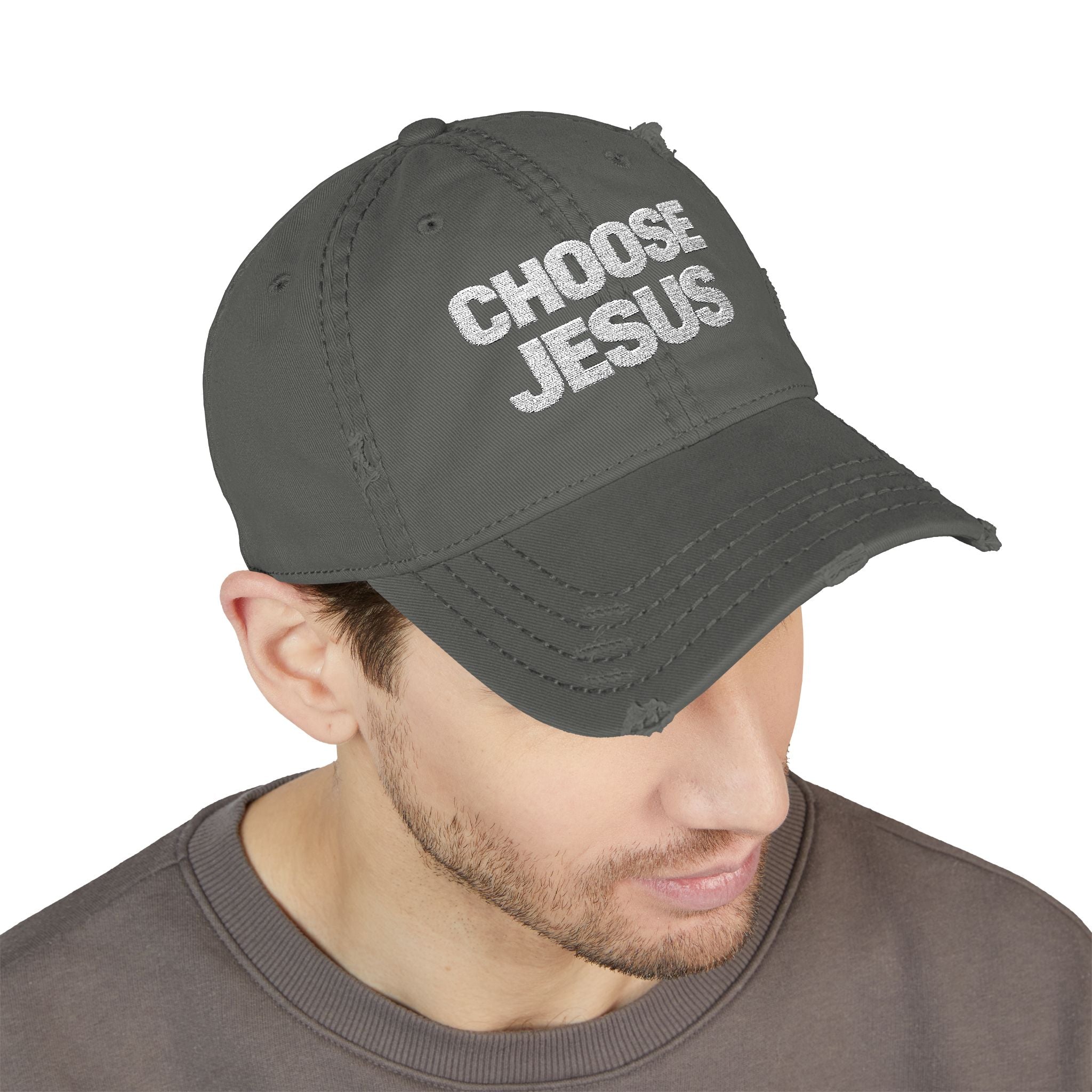 Choose Jesus Distressed Dad Hat — Embroidered Christian Baseball Cap