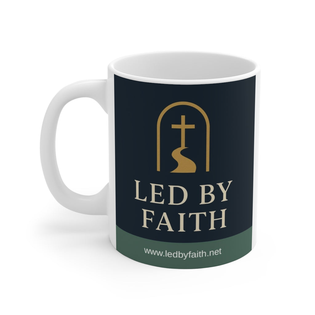 Led By Faith Mug — Inspirational Christian Coffee Cup with Cross & Path Design