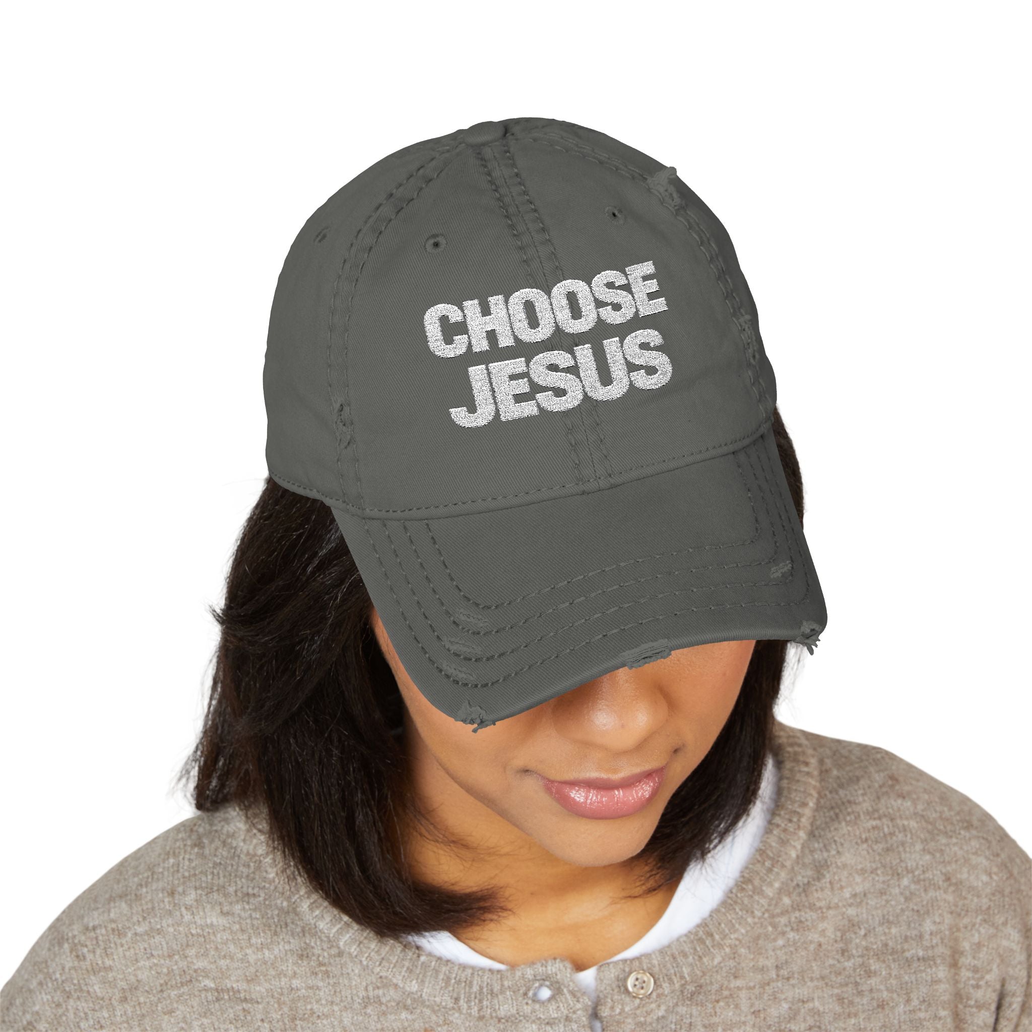 Choose Jesus Distressed Dad Hat — Embroidered Christian Baseball Cap
