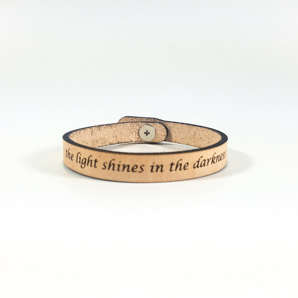 Spiritual Quote Bracelet - the light shines in the darkness