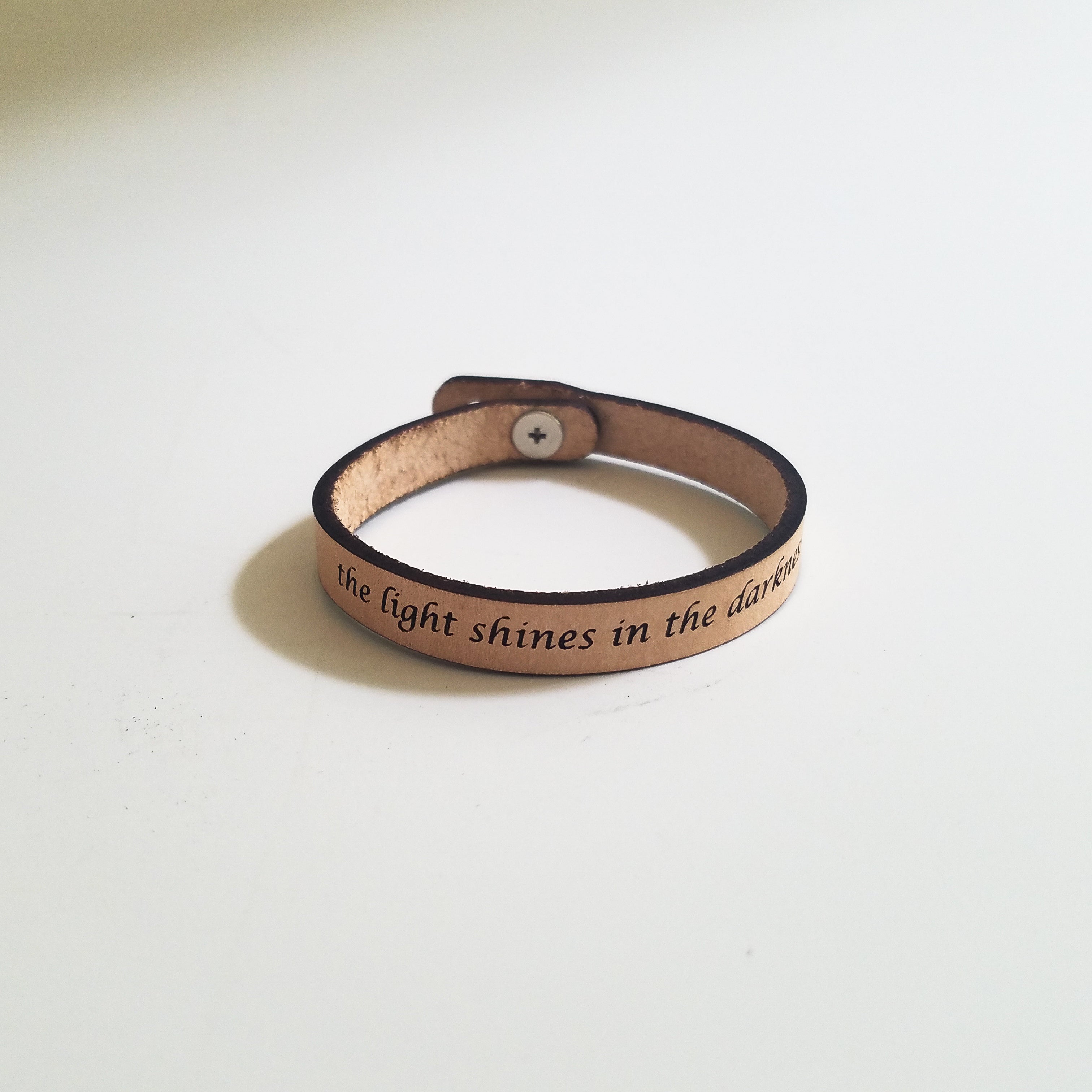 Spiritual Quote Bracelet - the light shines in the darkness